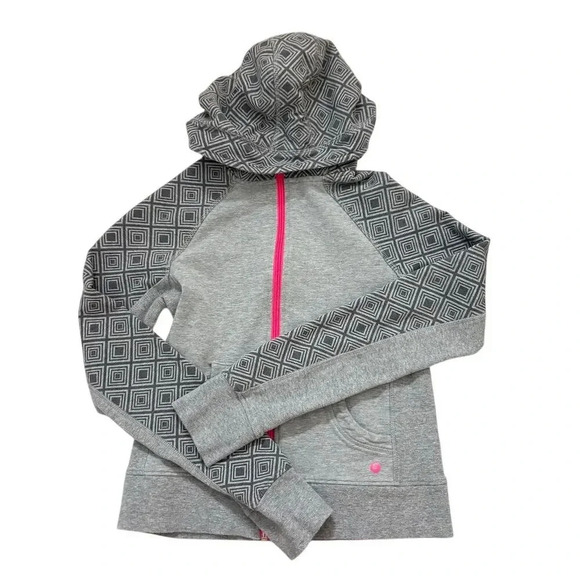 Danskin Girls' Full Zip Hoodie L Gray Pink Accents Geometric Pattern - Picture 1 of 5